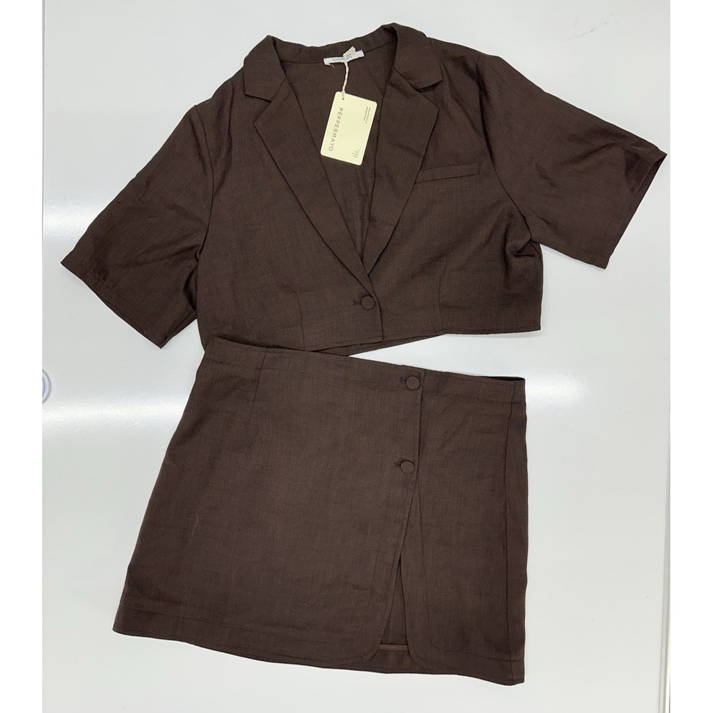 Peppermayo Skirt Set Brown New York City Cropped Blazer Mini / Women's 10
